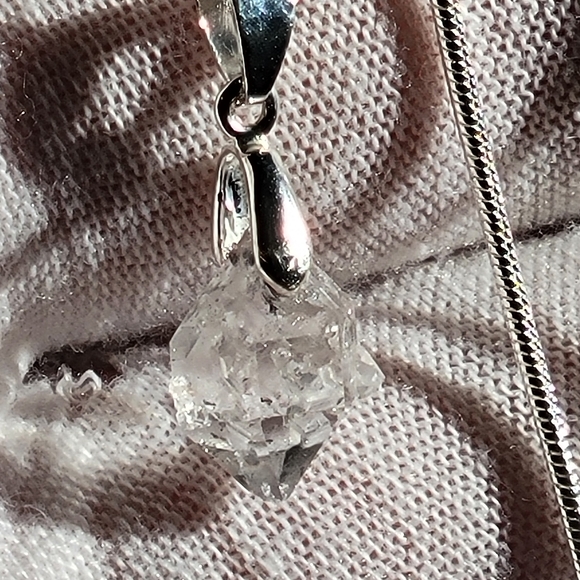 5ct Natural Raw Herkimer Diamond Pendant .925 Bezel & .925 (22") Necklace 1mm - Picture 7 of 11